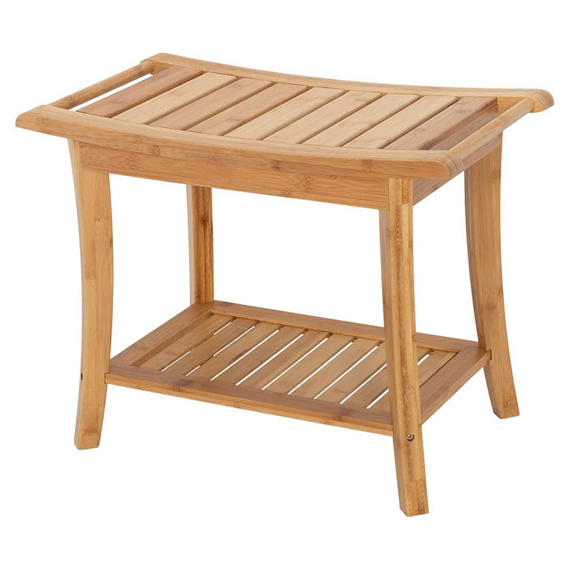 Bamboo Shower Bench Chair with Storage Shelf