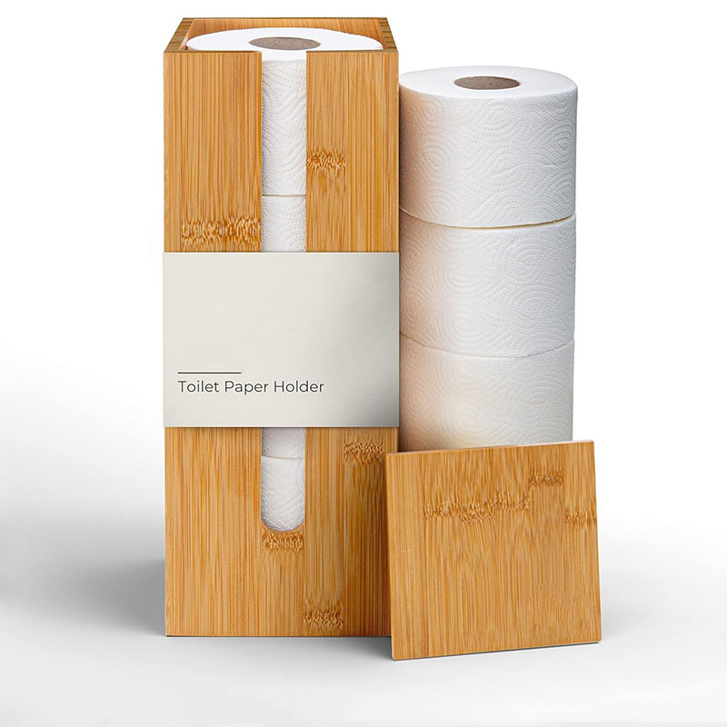 Bamboo Toilet Paper Storage Rack Stand with Lid