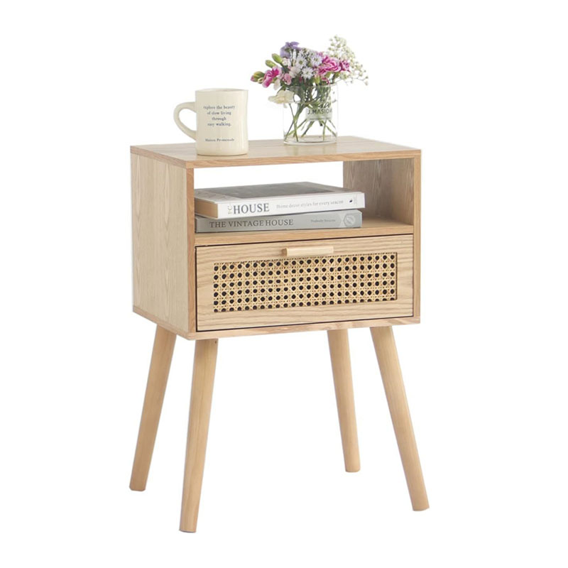Nightstand Rattan Side End Table with Storage Drawer
