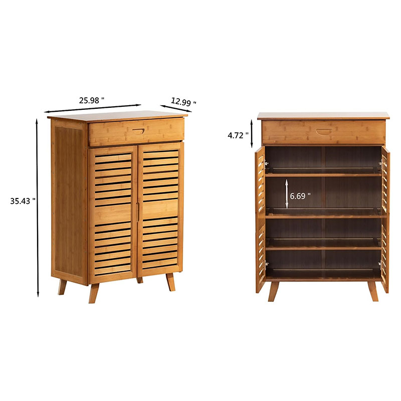 Bamboo Storage Cabinet Organizer with Drawer and Doors