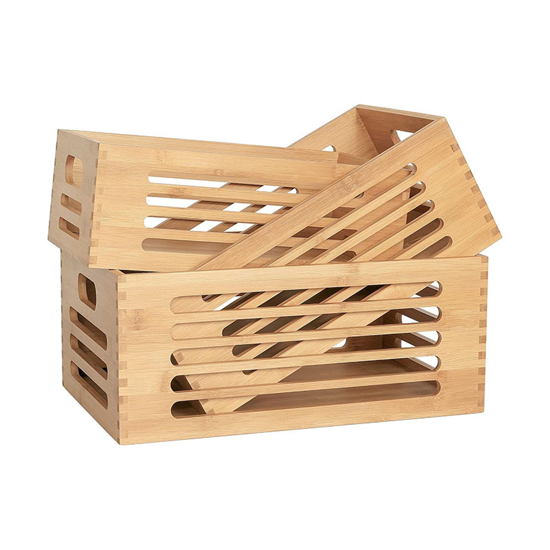 Large Bamboo Storage Bins Set with Handles