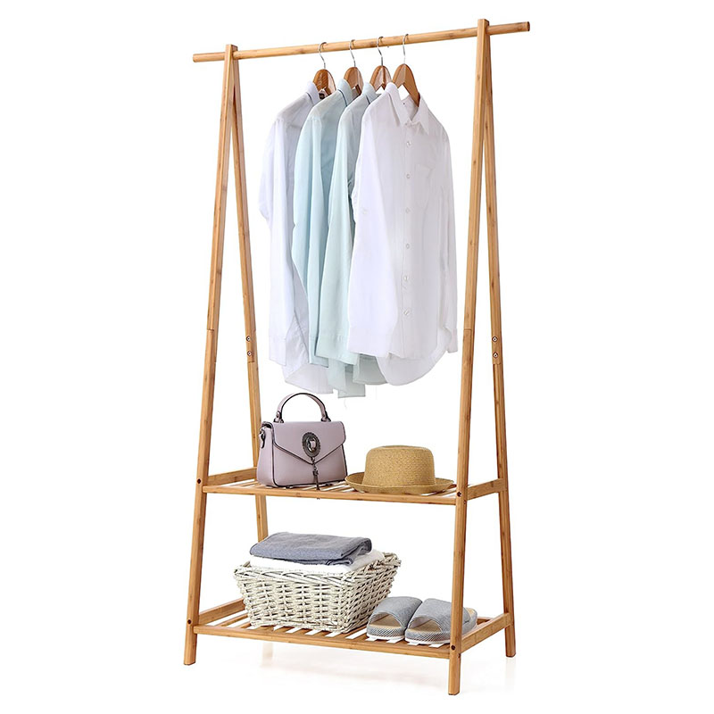 Bamboo Clothes Rack Storage Organizer Shelves