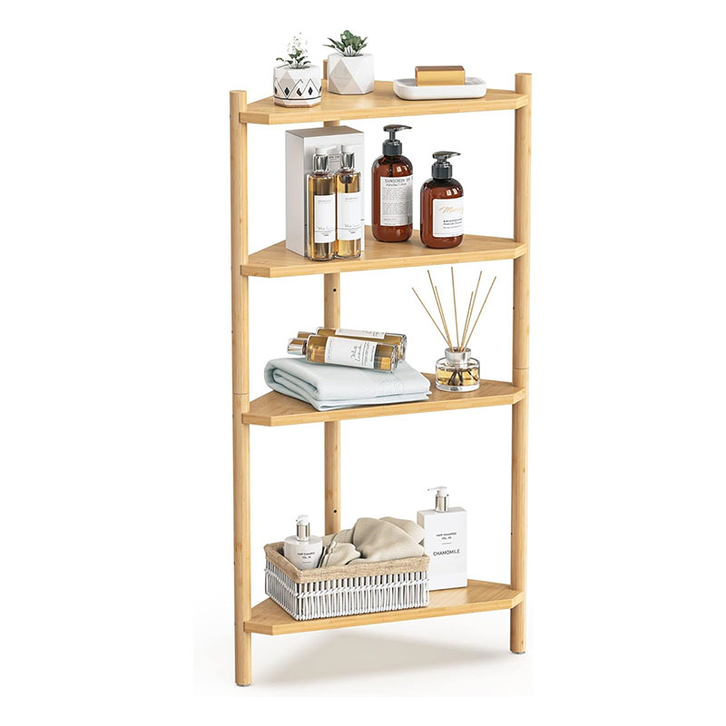 Bamboo Corner Shelf 4 Tier Storage Stand Organizer Rack