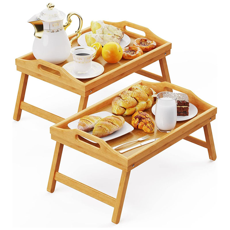 Foldable Breakfast Tray Bamboo Bed Table with Handles