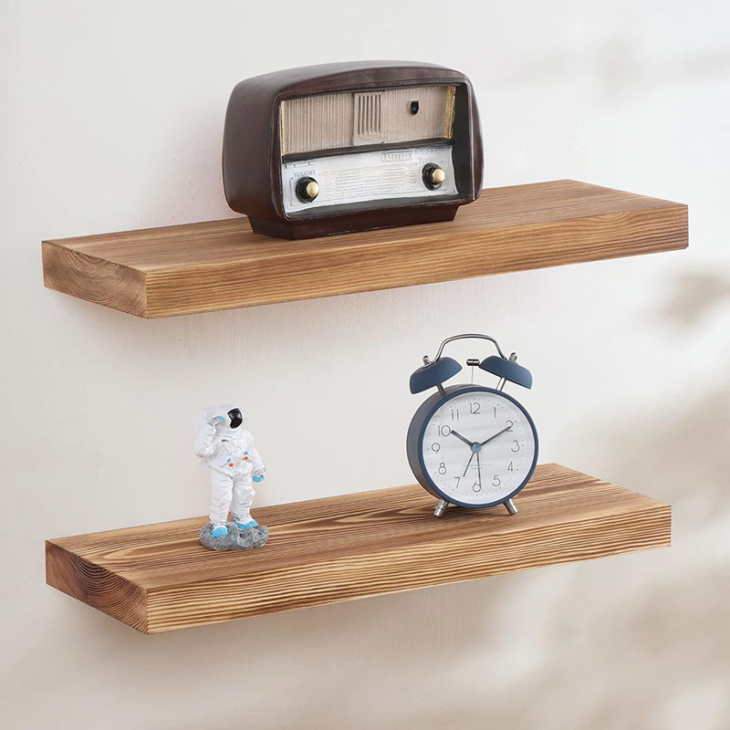 Natural Wood Floating Storage Shelves Wall Mounted