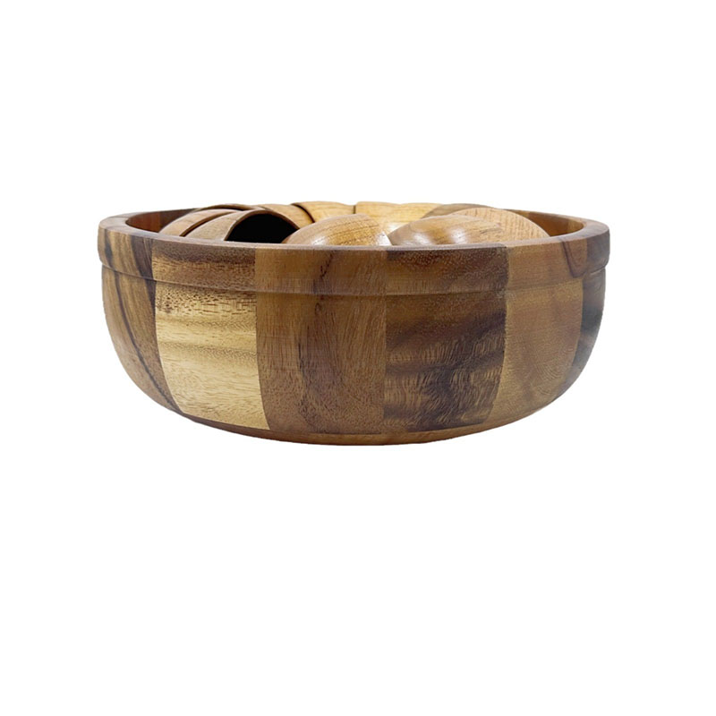 Large Wood Serving Bowl with Mini Bowls for Rice