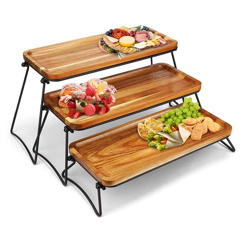 Acacia Wood Dessert Table Cupcake Display Tray Set