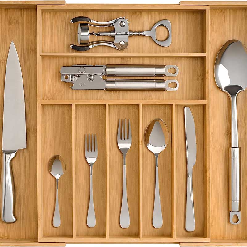 Bamboo Cutlery Tray for Kitchen Drawer