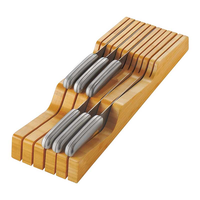 Bamboo Drawer Knife Block Organizer Knife Storage Rack