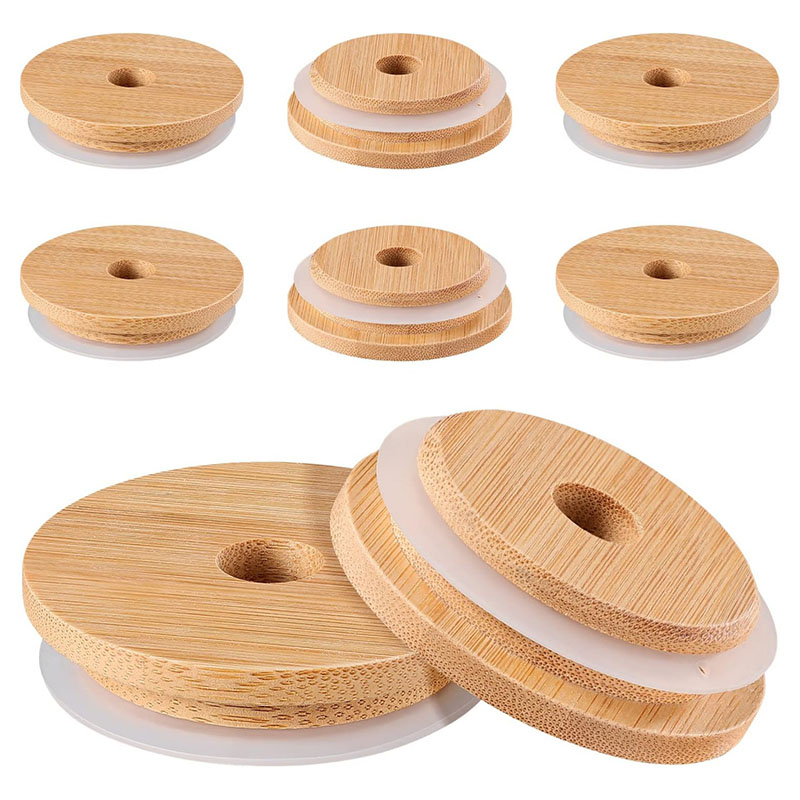 Cup Cover Bamboo Mason Jar Lids with Straw Hole