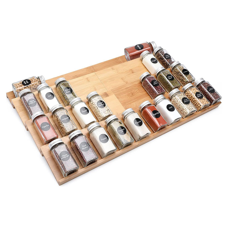 4 Tier Bamboo Spice Organizer Storage Rack for Drawer