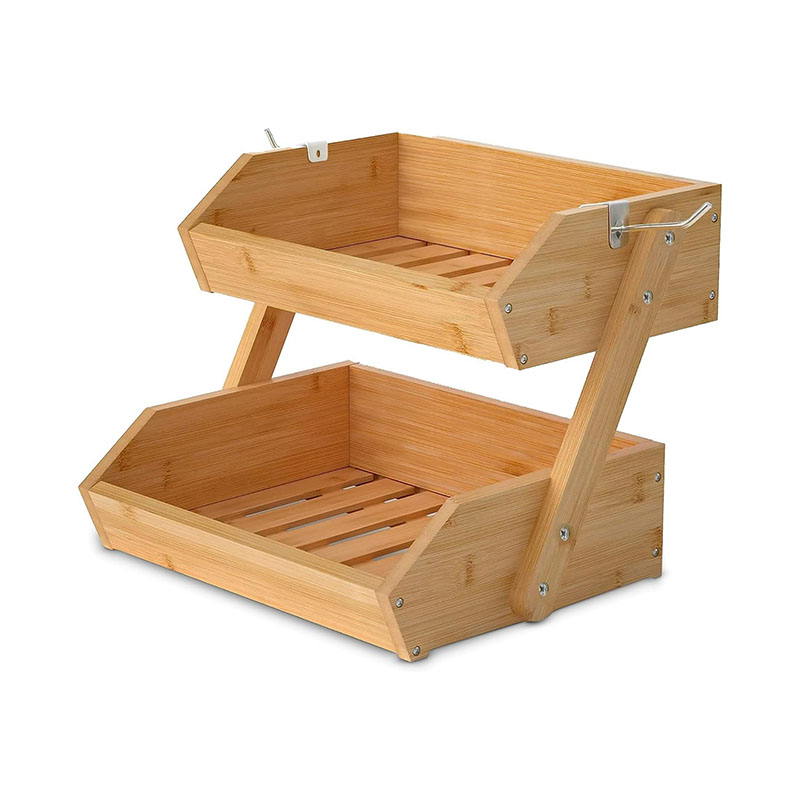 2 Tier Bamboo Fruit Basket Holder Storage Basket
