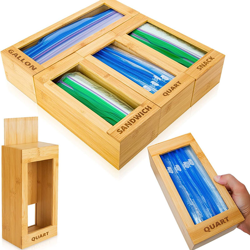Bamboo Garbage Food Bag Storage Organizer