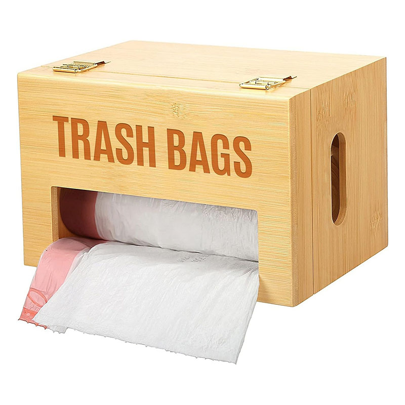 Wall Mounted Bamboo Garbage Trash Bag Dispenser Organizer