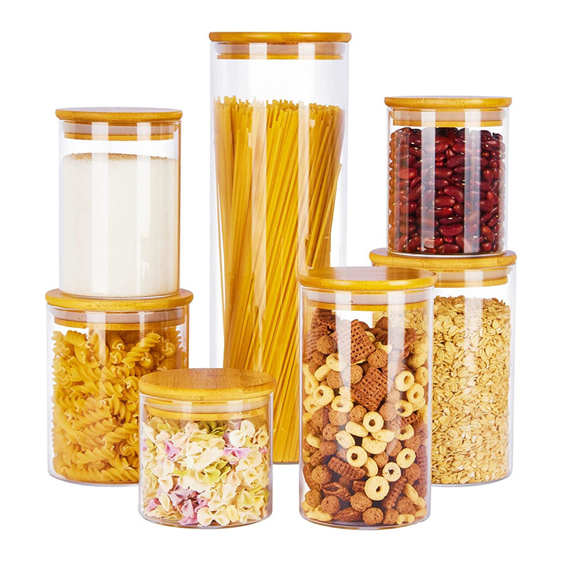 Glass Food Storage Containers Jars Set with Airtight Bamboo Lids