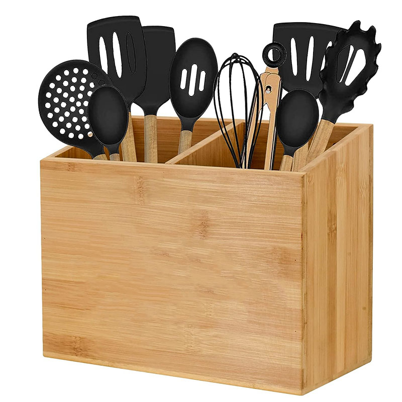 Bamboo Utensil Holder Caddy for Countertop Storage Organizer