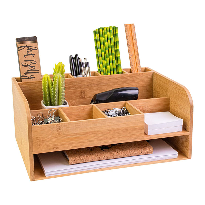 Bamboo Desk Organizer with File Organizer for Office
