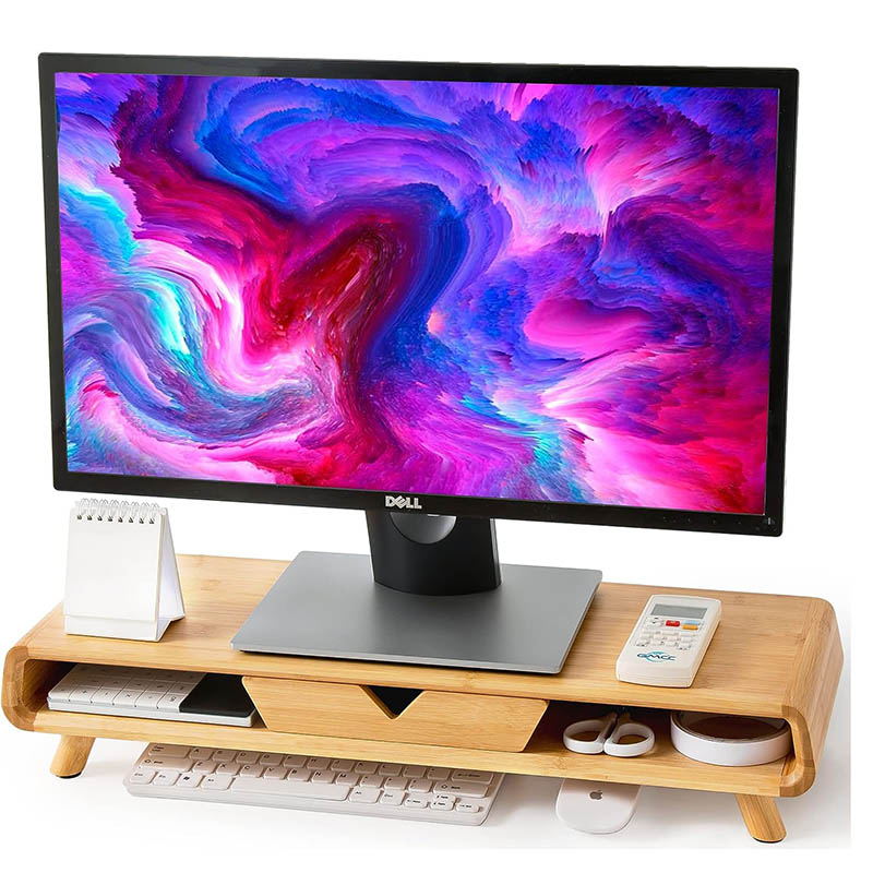 Bamboo Monitor Stand Riser Stand with Drawer
