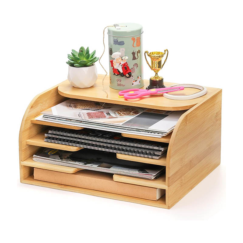 Bamboo Countertop File Organizer 4 Slot Wall Mounted