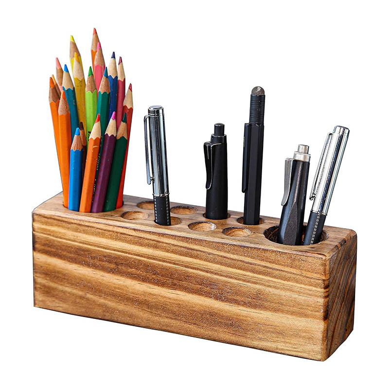 Wooden Pen Holder for Desk Pencil Organizer