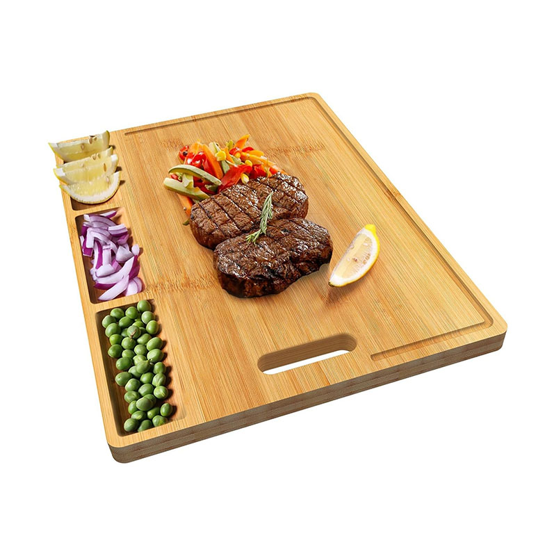 Bamboo Chopping Board Built-In 3 Compartments and Juice Grooves