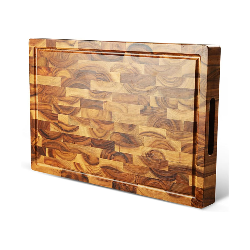 Large Acacia End Grain Wood Cutting Board with Juice Grooves