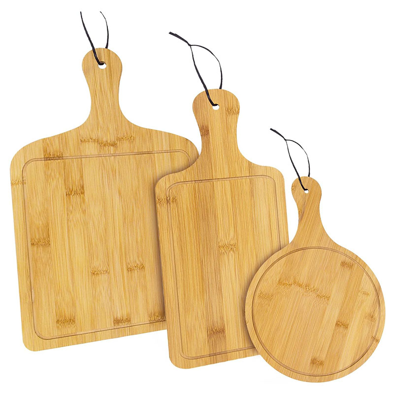3 Pcs Bamboo Cutting Board with Handle and Juice Groove