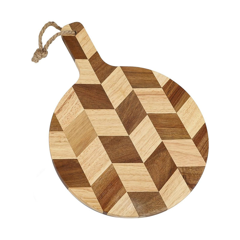 Acacia Wood Round Cutting Board with Handle for Pizza