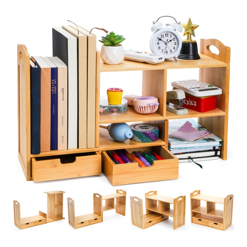 Bamboo desktop storage containers make space use more efficient