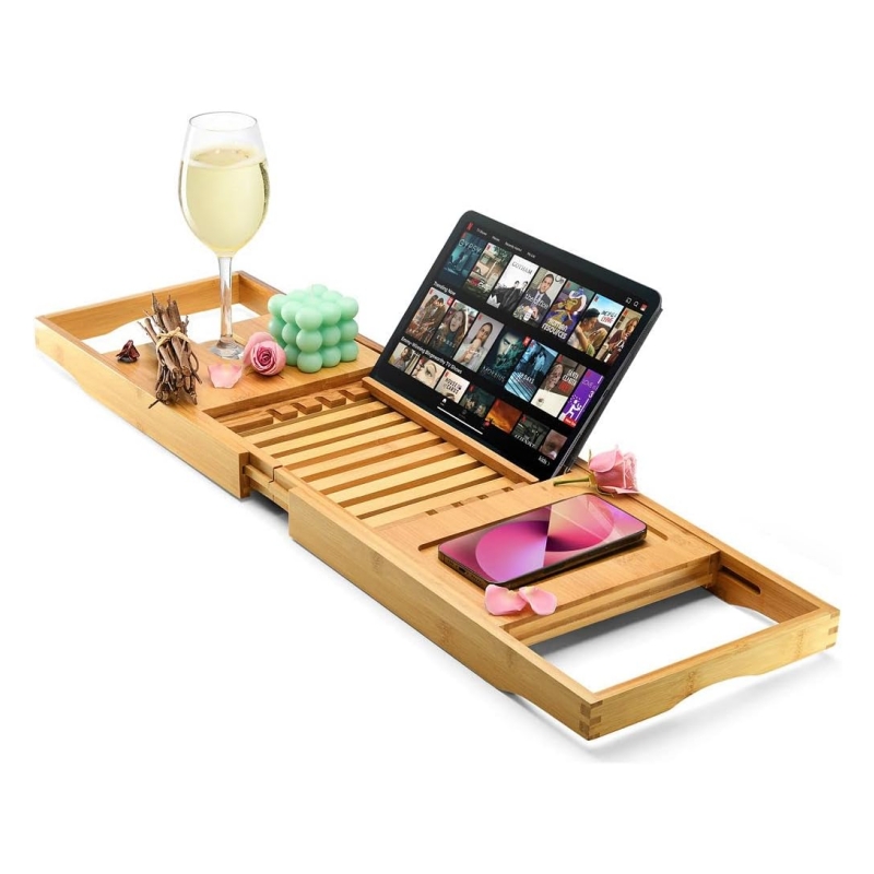 Bamboo folding bathtub racks enhance the comfort of the bathroom