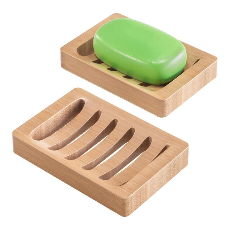 Bamboo soap rack creates a dry and orderly bathroom space