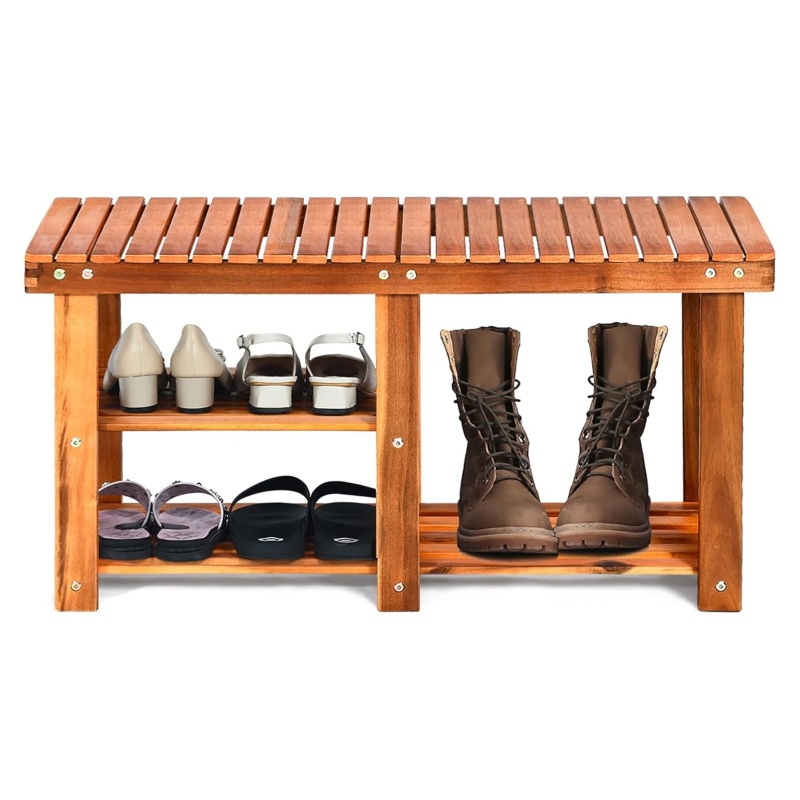 The wooden shoe stool meets your storage needs