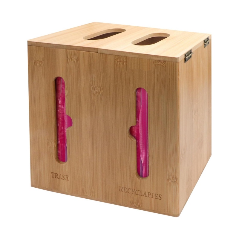 The design concept of simple and fashionable bamboo garbage bag storage