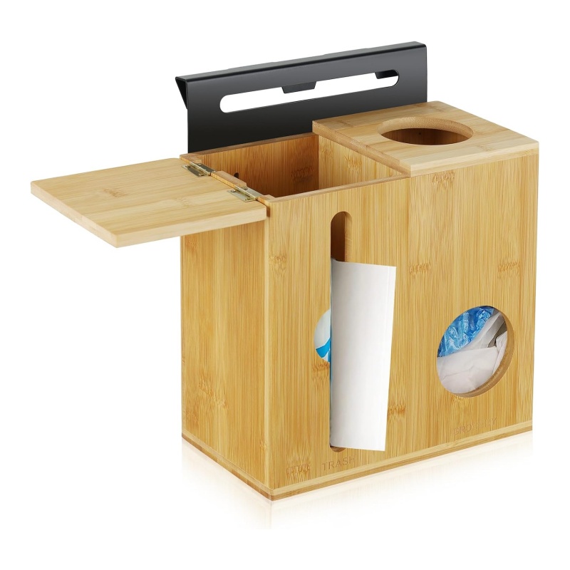 Bamboo trash bag dispenser makes it easy to control your trash bag usage