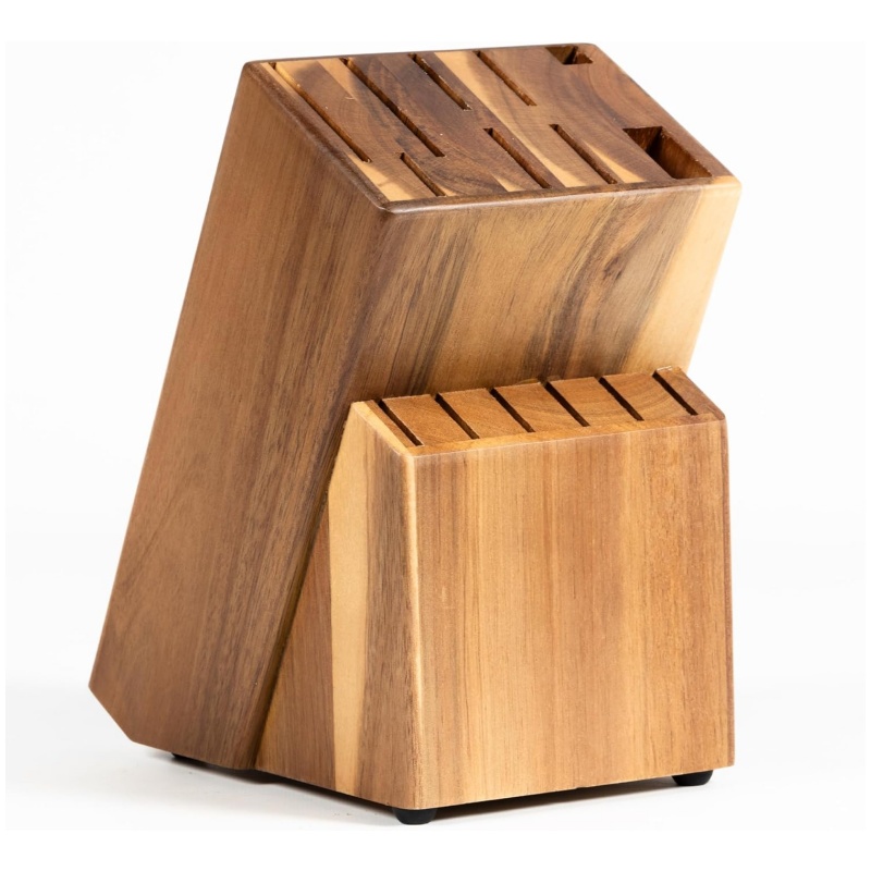 The wooden knife stand adds natural beauty and practicality to the kitchen