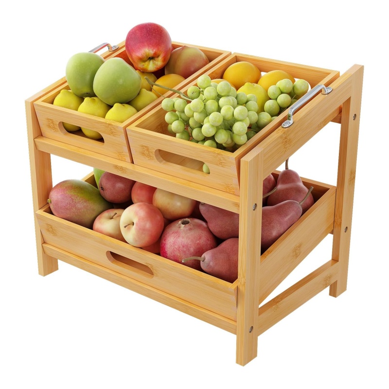 The eco-friendly bamboo fruit basket adds a fresh touch to your home