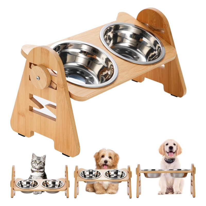 Bamboo pet bowl stands are fashionable and practical