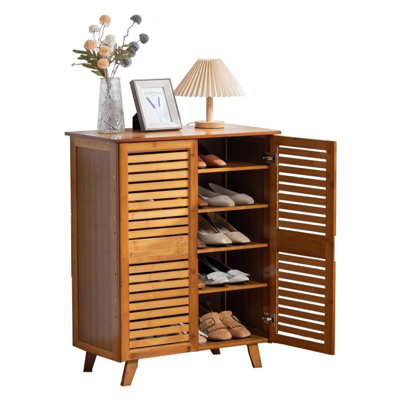 How can bamboo shoe cabinets help families achieve neat storage