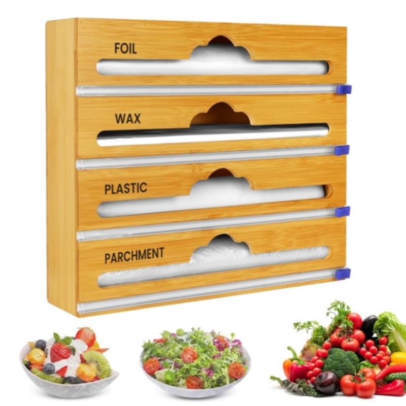 The correct usage method of a convenient and practical bamboo and wood cling film cutter