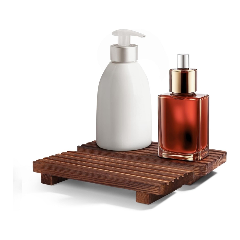 The wooden bathroom base helps save space and add beauty