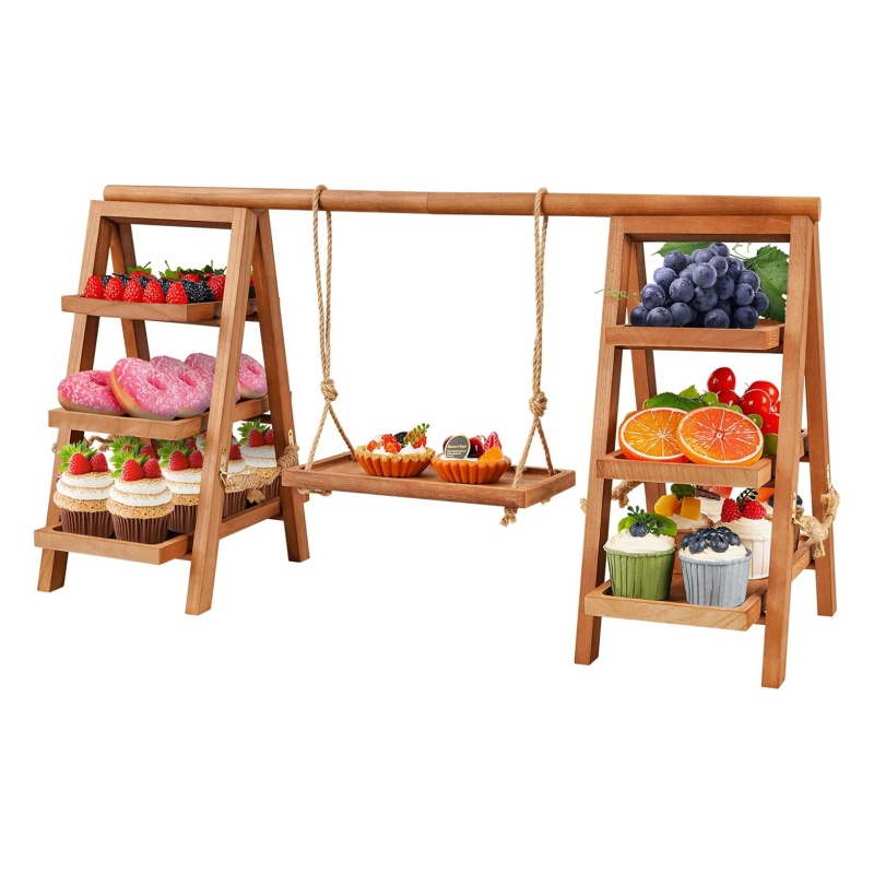 The unique design of the wooden dessert tray adds more style to the dining table