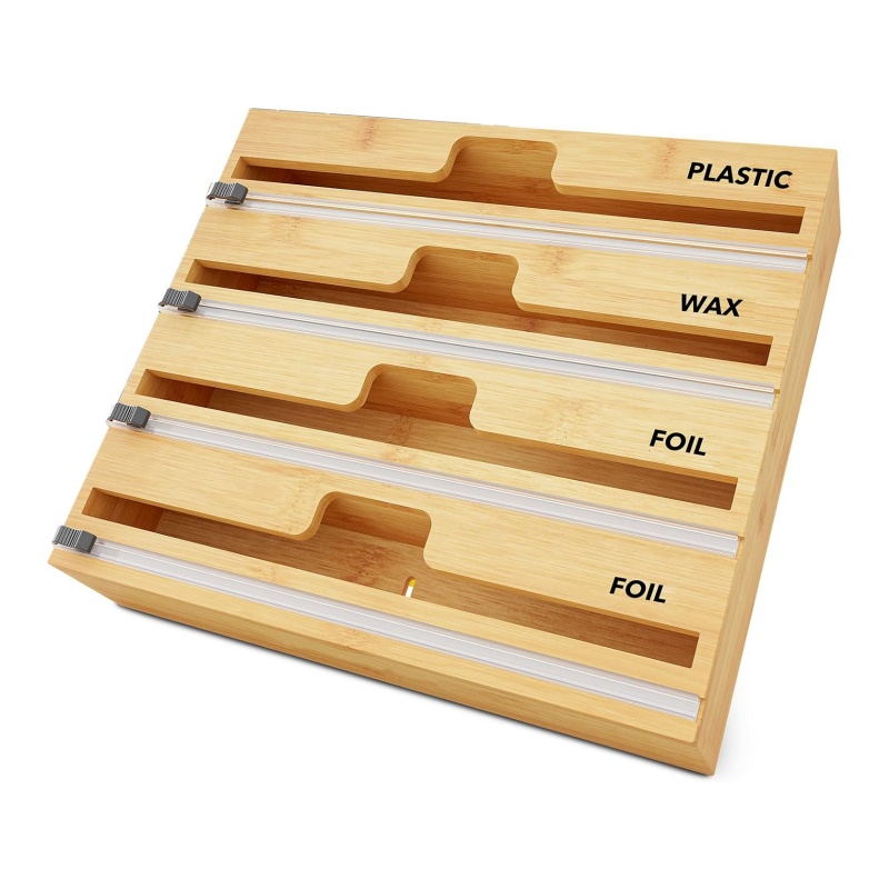 The bamboo cling film cutter combines practicality and aesthetics