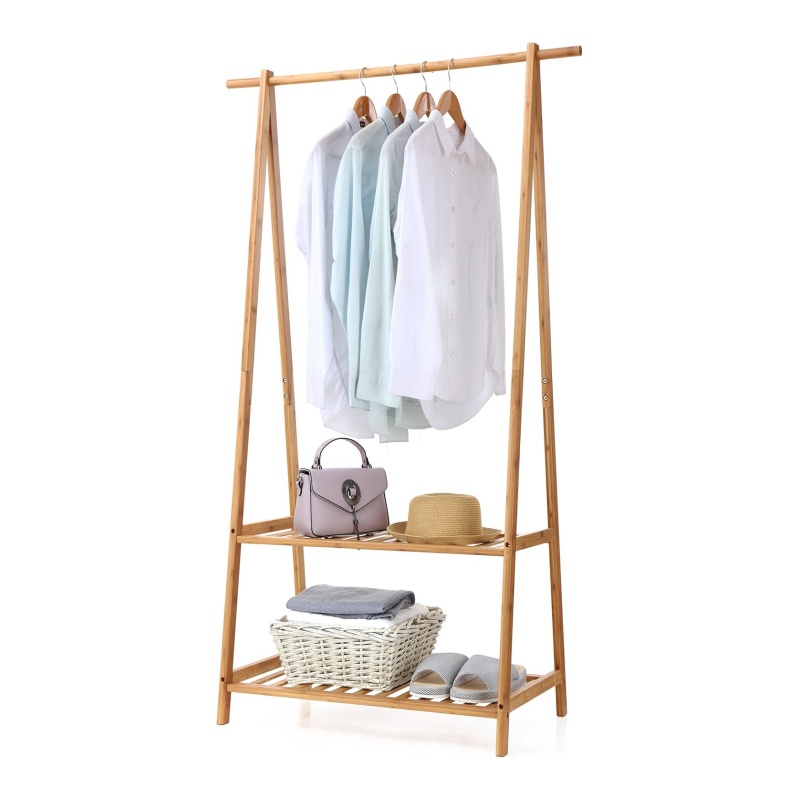 A choice of bamboo clothes racks for easily creating a tasteful wardrobe