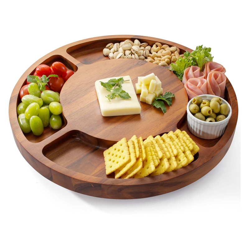 The wooden cheese board makes the cheese presentation more exquisite
