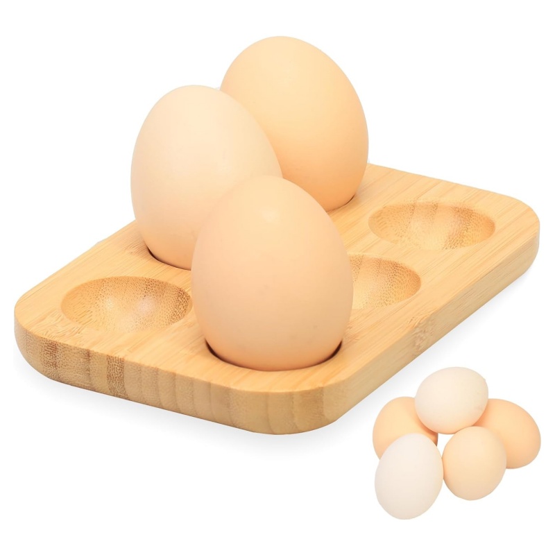 The bamboo egg tray is super convenient for holding eggs when preparing dishes