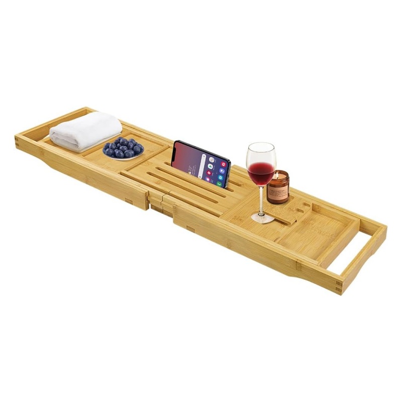 The unique design of the bamboo bathtub tray adds more style to the bathroom