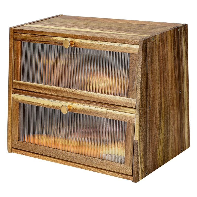 The eco-friendly design of the wooden bread box makes the kitchen more personalized