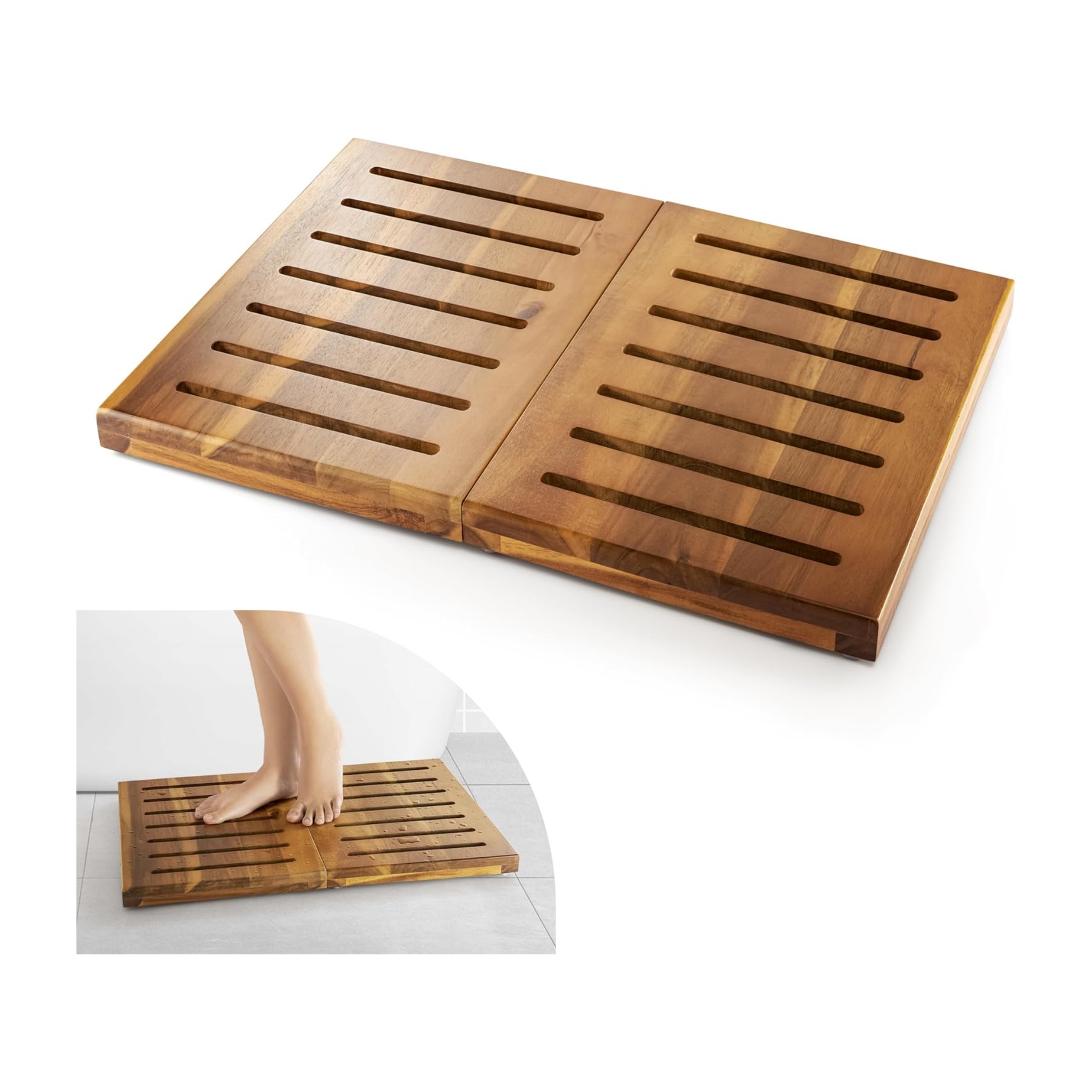 Luxury Wooden Shower Bath Spa Mat Wood