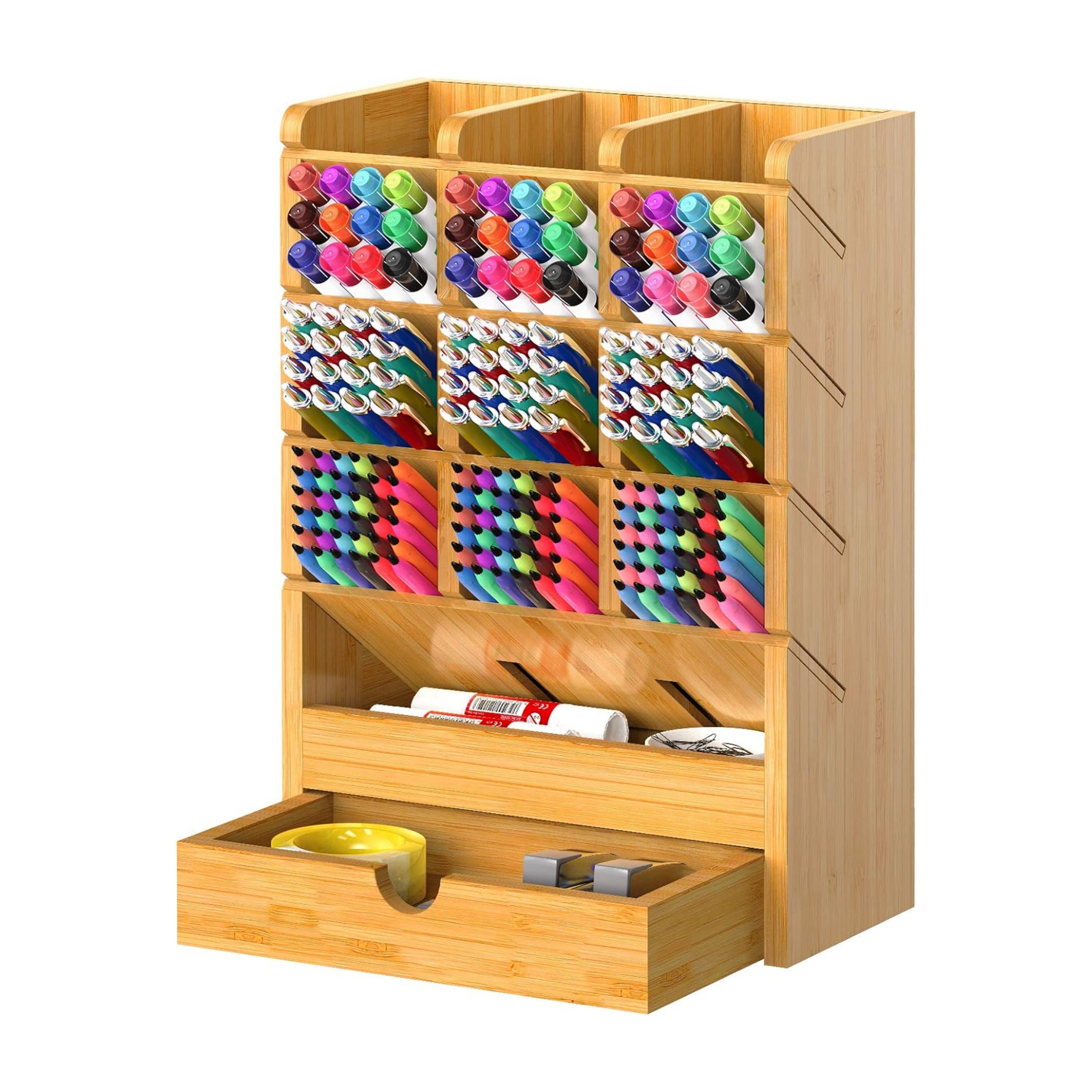 Bamboo Marker Storage Organizer Holder with Drawer