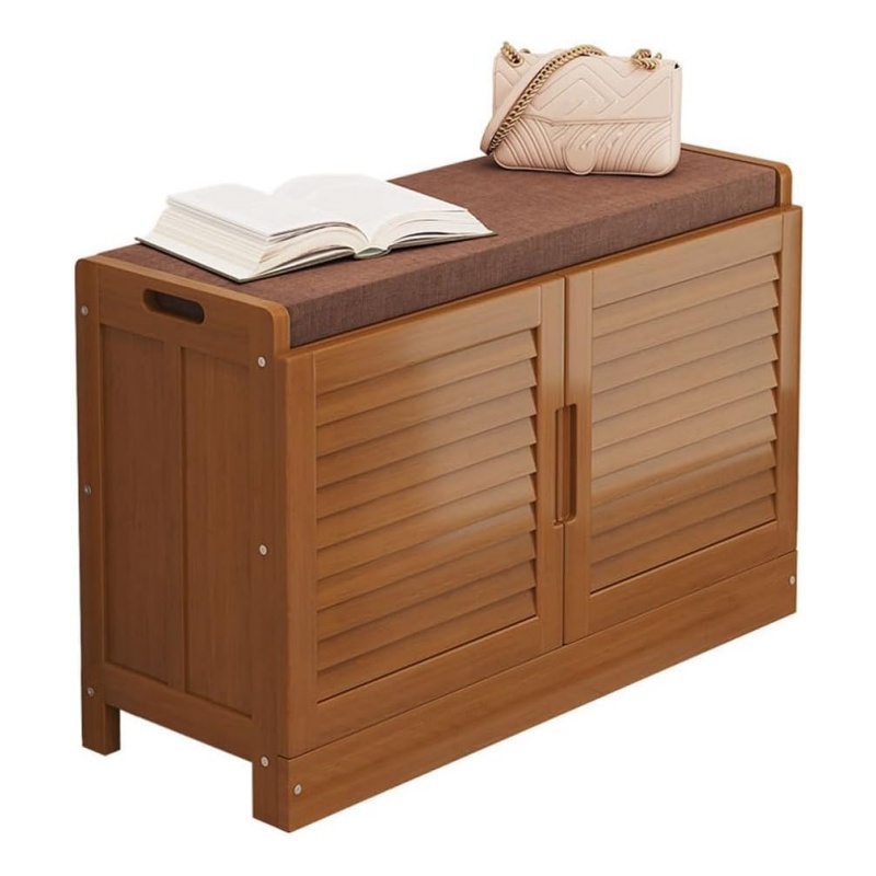 The shoe stool made of solid wood conceals a unique wood grain